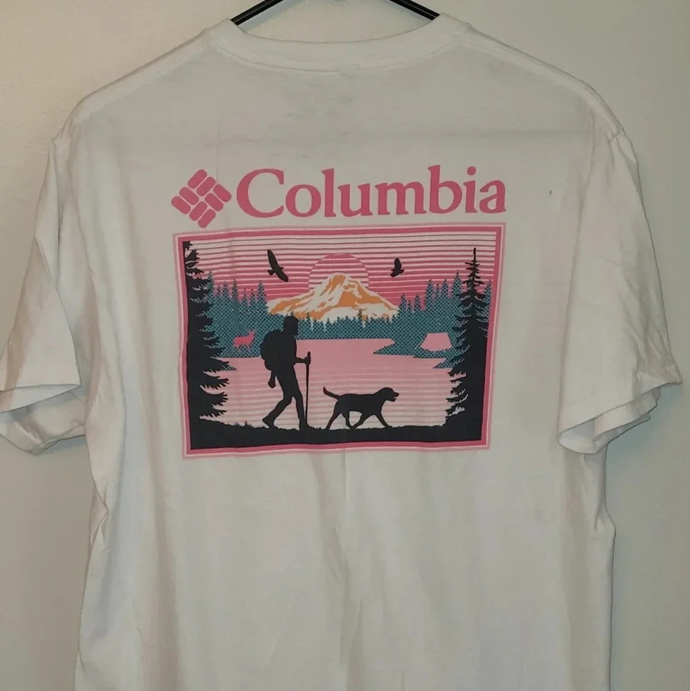 *4/$20 TEE*COLUMBIA men's Large short sleeve hiking by lake sunset w/dog LOT-E - Picture 4 of 6